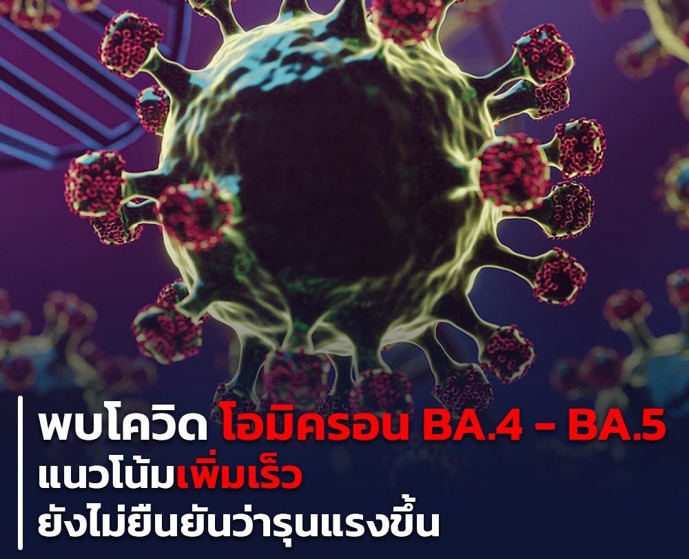สาธารณสุข เผย โควิด 19 สายพันธุ์ ba 4 ba 5 เป็น โควิดสายพันธุ์ใหม่ล่าสุดอาการ แอนติบอดีจะทำลายฤทธิ์ของเชื้อใช้ได้น้อย ยารักษาตอบสนองน้อยลงด้วย