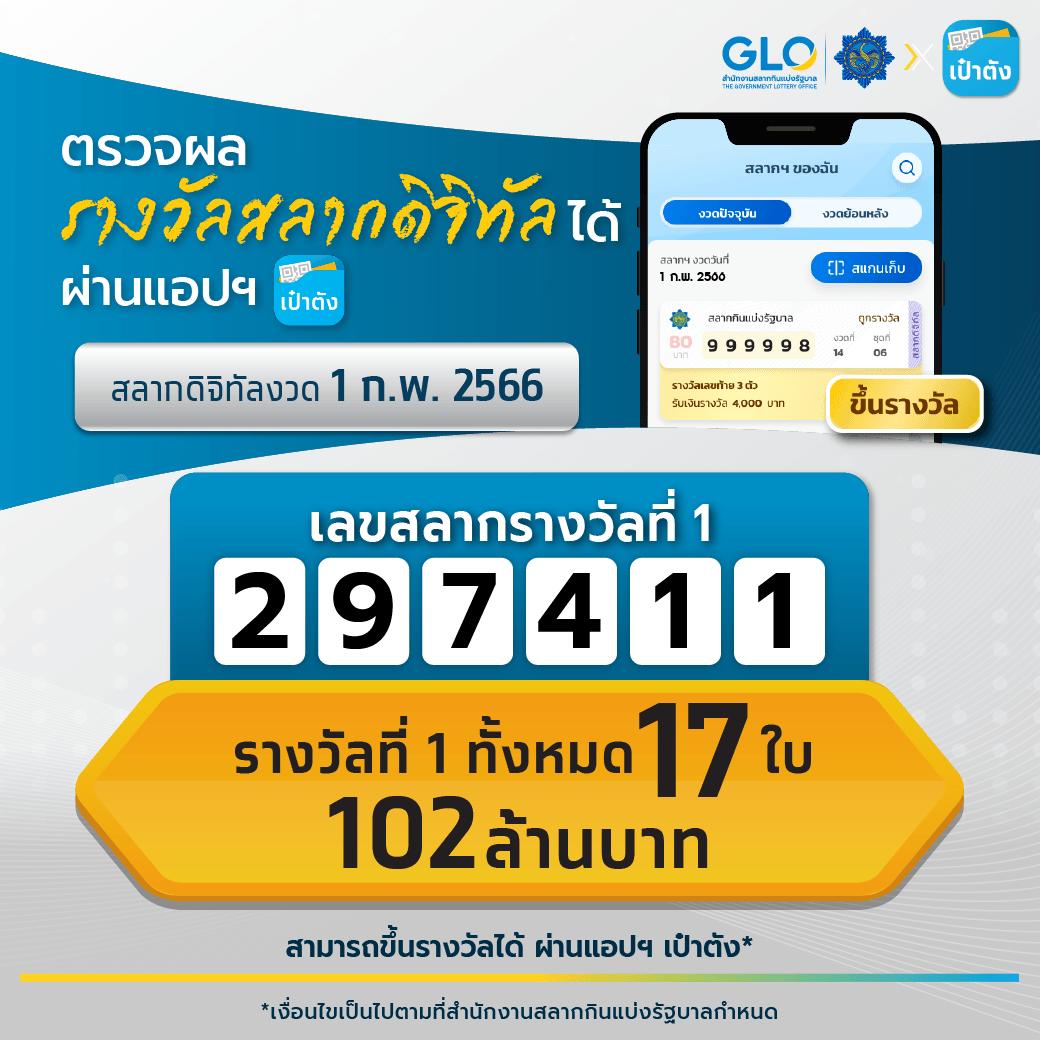 ใครถูกหวยรางวัลที่ 1 รางวัลที่ 1 กุมภาพันธ์ 2566 ตรวจหวย1กุมภาพันธ์2566 พบ ถูกรางวัลที่ 1 ในแอปเป๋าตัง 17 ใบ 102 ล้าน ถาม ถูกหวยในแอปเป๋าตังขึ้นเงินยังไง