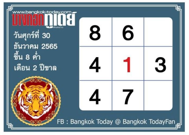หวยบางกอกทูเดย์ 30 12 65